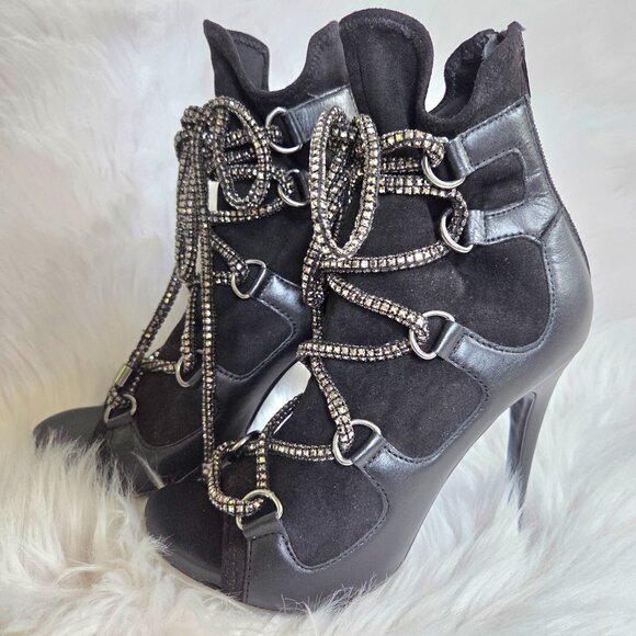 STEVE MADDEN Seductive Strappy Rhinestone Lace-Up Dress Leather Booties Size 7 - Picture 4 of 16